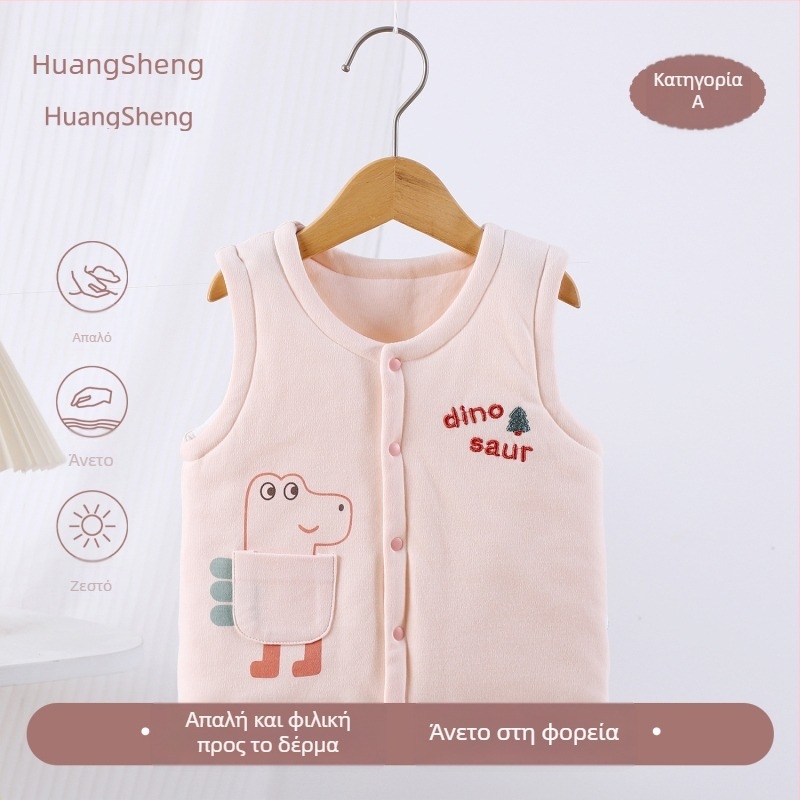 Γιλέκο μωρών από 100% βαμβάκι με επένδυση, unisex, 0–12 μηνών, φθινοπωρινό–χειμερινό, χωρίς μανίκια, με σχέδιο καρτούν