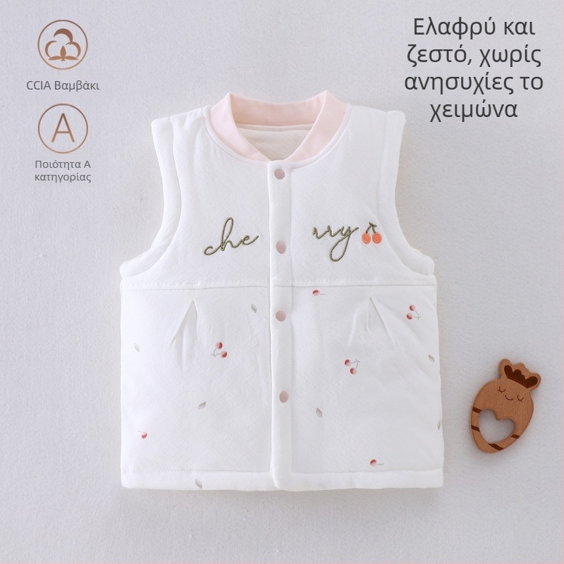 Γιλέκο μωρών από 100% βαμβάκι με επένδυση, unisex, 0–12 μηνών, φθινοπωρινό–χειμερινό, χωρίς μανίκια, με σχέδιο καρτούν