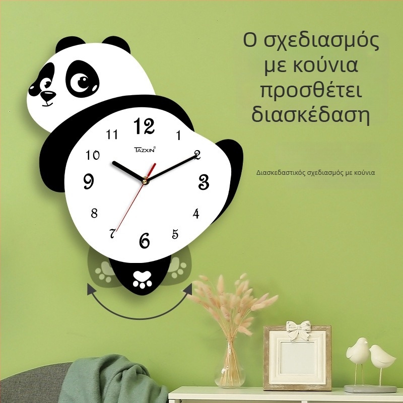 Ρολόι τοίχου σε μορφή πάντας για το σαλόνι, κίνηση sweep, τροφοδοσία με μπαταρία, MDF περίβλημα και καντράν, πάχος 45 mm