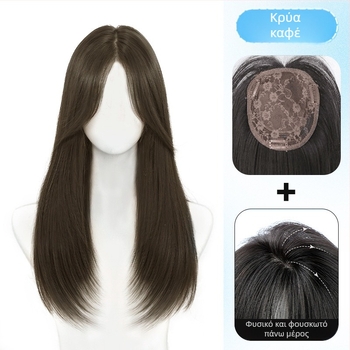 Περούκα για γυναίκες με μακριά ίσια μαλλιά — προσθετικό όγκου στην κορυφή, χωρίς δίχτυ, μηχανική ύφανση, θερμοανθεκτικά ίσια μαλλιά, μάρκα Discover Beauty