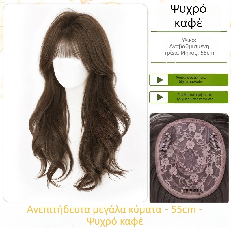 Περούκα για γυναίκες με μακριά ίσια μαλλιά — προσθετικό όγκου στην κορυφή, χωρίς δίχτυ, μηχανική ύφανση, θερμοανθεκτικά ίσια μαλλιά, μάρκα Discover Beauty