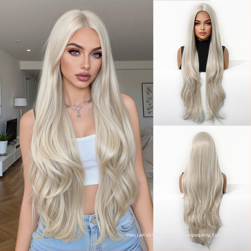 Emmor Περούκα για ολόκληρο κεφάλι, μεσαίο μέρος, πολυεπίπεδη, υφή κυματιστή και ίσια, συνθετικά μαλλιά