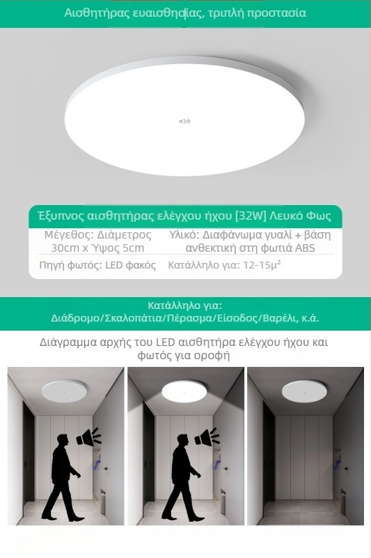 Φως οροφής (LED, αισθητήρας κίνησης, 220V, κάλυψη 10–15 τ.μ.)
