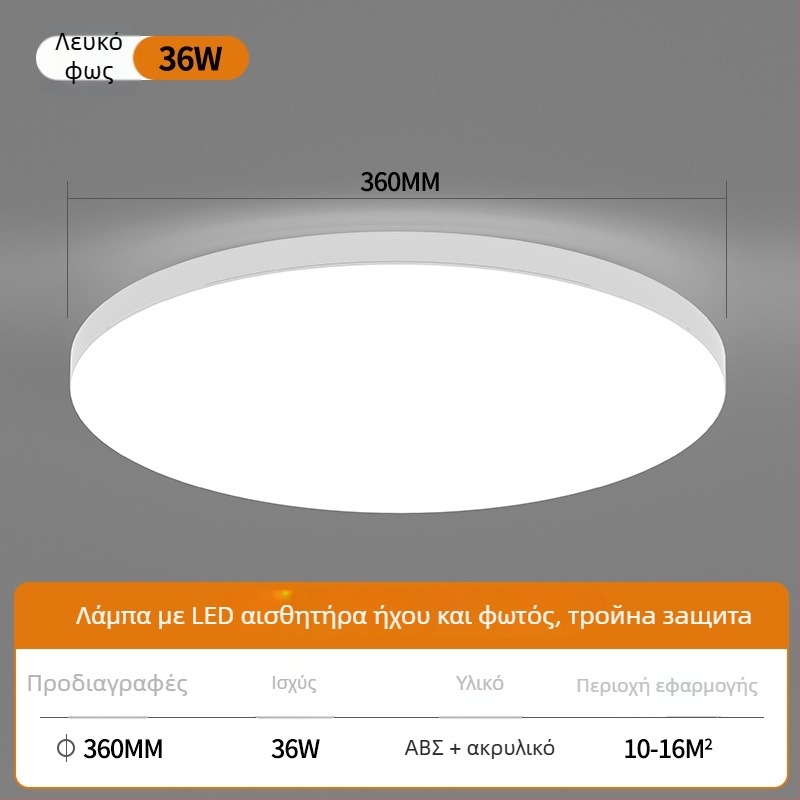 Οροφιακό φωτιστικό LED με αισθητήρα φωνής για διαδρόμους και σκάλες – 220V, κάλυψη 5-10 m², ανίχνευση κίνησης