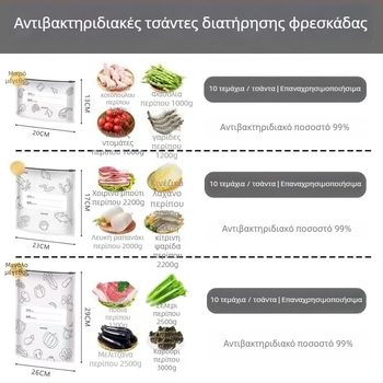 Σακούλες αλουμινίου για συντήρηση, τροφίμων, με φερμουάρ, κατάψυξη κρέατος και λαχανικών, από -60°C μέχρι 100°C