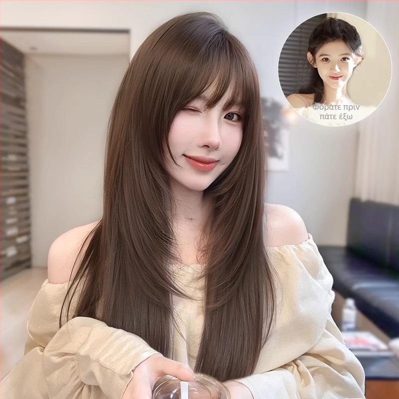 Γυναικεία περούκα με μακριά ίσια μαλλιά — φυσικό στυλ, ίνες ανθεκτικές σε υψηλή θερμοκρασία, μηχανική κατασκευή