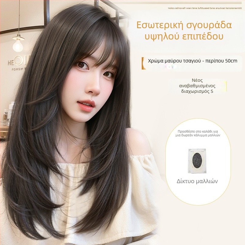 Γυναικεία περούκα με μακριά ίσια μαλλιά — φυσικό στυλ, ίνες ανθεκτικές σε υψηλή θερμοκρασία, μηχανική κατασκευή