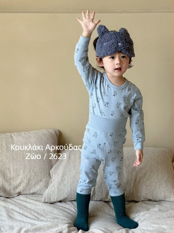 Σετ ζεστών παιδικών βαμβακερών για φθινοπωρο-χειμώνα, δύο τεμάχια (πάνω και κάτω), ελαστικό ύφασμα, ψηλή μέση για προστασία της κοιλιάς, ενδυμασία ύπνου