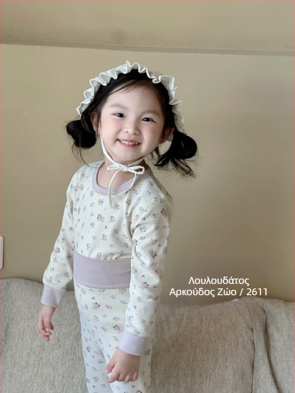 Σετ ζεστών παιδικών βαμβακερών για φθινοπωρο-χειμώνα, δύο τεμάχια (πάνω και κάτω), ελαστικό ύφασμα, ψηλή μέση για προστασία της κοιλιάς, ενδυμασία ύπνου