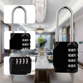 Τετραψήφια κεφαλή κλειδώματος από κράμα ψευδάργύρου για εξωτερική χρήση – NF46 μακρύς δοκός, πάχος ράβδου 3,7 mm, απόσταση ράβδων 15 mm; κατάλληλο για πόρτες, παράθυρα, ντουλάπες γυμναστηρίου, συρτάρια και κουζίνας