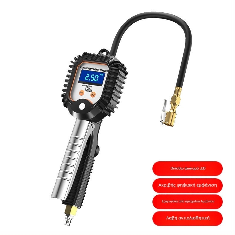 Ηλεκτρονικός μετρητής πίεσης ελαστικών με ψηφιακή οθόνη, φουσκωτικό ακροφύσιο, βαλβίδα εκφόρτισης, υψηλή ακρίβεια, φορητός, μοντέλο YJ-XA001