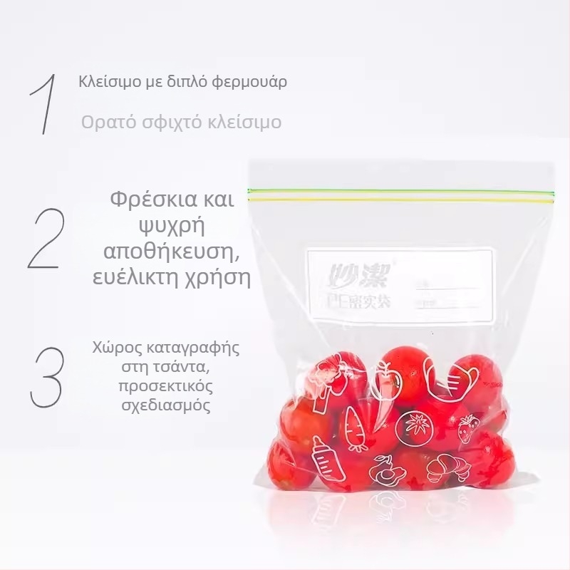 Miaojie PE σακούλες αυτοσφράγισης για το ψυγείο – αποθήκευση κρέατος, φρούτων και σνακ, ασφαλείς σε μικροκύματα