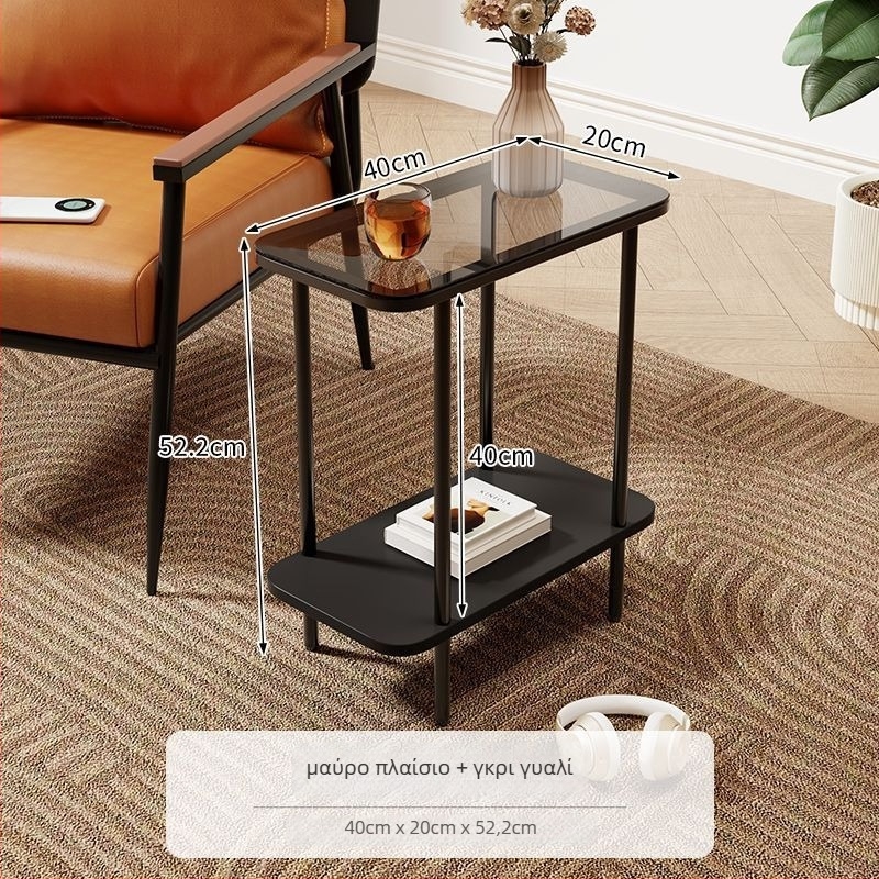 Τραπεζάκι σαλονιού καφέ με ξύλινο πλαίσιο και γυάλινο επάνω μέρος, τετράγωνο σχήμα, με χώρο αποθήκευσης, σε στυλ φωτεινού πολυτελείας