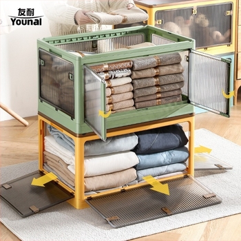 Διαφανής αναδιπλούμενος κάδος αποθήκευσης με ρόδες, 80 L, PP πλαστικό