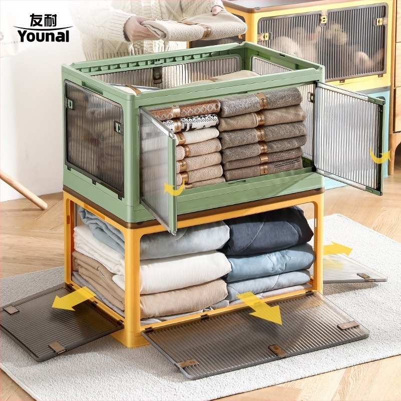 Διαφανής αναδιπλούμενος κάδος αποθήκευσης με ρόδες, 80 L, PP πλαστικό