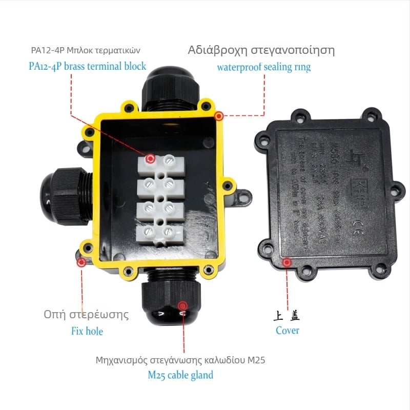 Greenway Τ-τύπου LED σφραγισμένη πλαστική αδιάβροχη θήκη συνδέσμων, 1 είσοδος 2 έξοδοι, IP68 για εξωτερικό φωτισμό και διανομή οδικών σηματοδοτήσεων