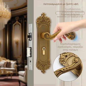 Ευρωπαϊκού στυλ κλειδαριά πόρτας με λαβή για εσωτερικές ξύλινες πόρτες, σώμα από αλουμίνιο, μηχανικό κλείδωμα, απόσταση οπών 165 mm, μοντέλο 23-03