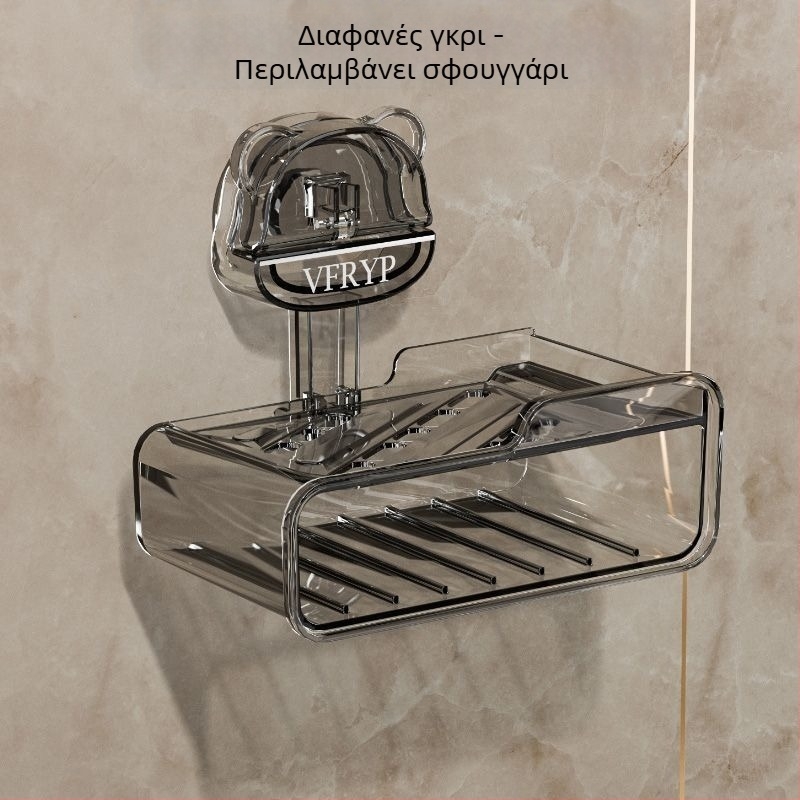 Κιβώτιο σαπουνιού τοίχου με βεντούζες, χωρίς διάτρηση, σετ δύο τεμαχίων, από πλαστικό, CE πιστοποίηση, απλό και μοντέρνο στυλ