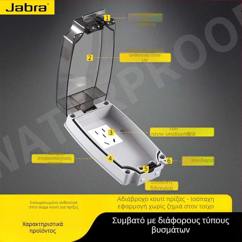 Εξωτερική αδιάβροχη πρίζα με διακόπτη, 16A, τοίχου, 3C πιστοποίηση, τάση 50–440V