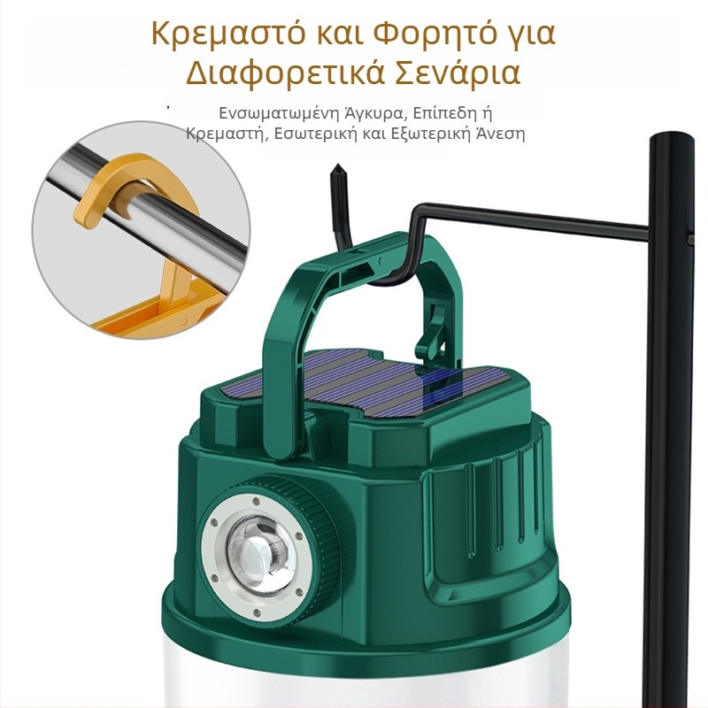 Φωτιστικό κατασκήνωσης LED, επαναφορτιζόμενο, 3,7 V, 10W, χειροκίνητος διακόπτης