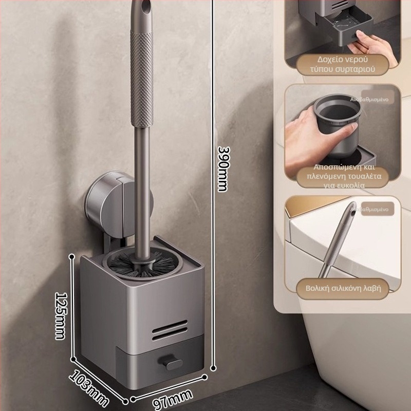 Xinyan Μπάνιο: Τοίχο-μονταρισμένος δίσκος για βούρτσα τουαλέτας με βεντούζα και ράφι αποθήκευσης μπάνιου, μέγιστο φορτίο 20 kg, μοντέλο 001-M04-NB, φινίρισμα με πλαστικό ψεκασμό