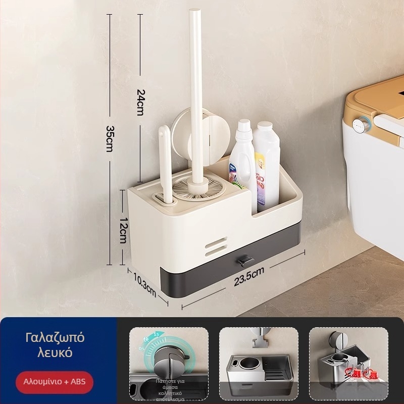 Xinyan Μπάνιο: Τοίχο-μονταρισμένος δίσκος για βούρτσα τουαλέτας με βεντούζα και ράφι αποθήκευσης μπάνιου, μέγιστο φορτίο 20 kg, μοντέλο 001-M04-NB, φινίρισμα με πλαστικό ψεκασμό