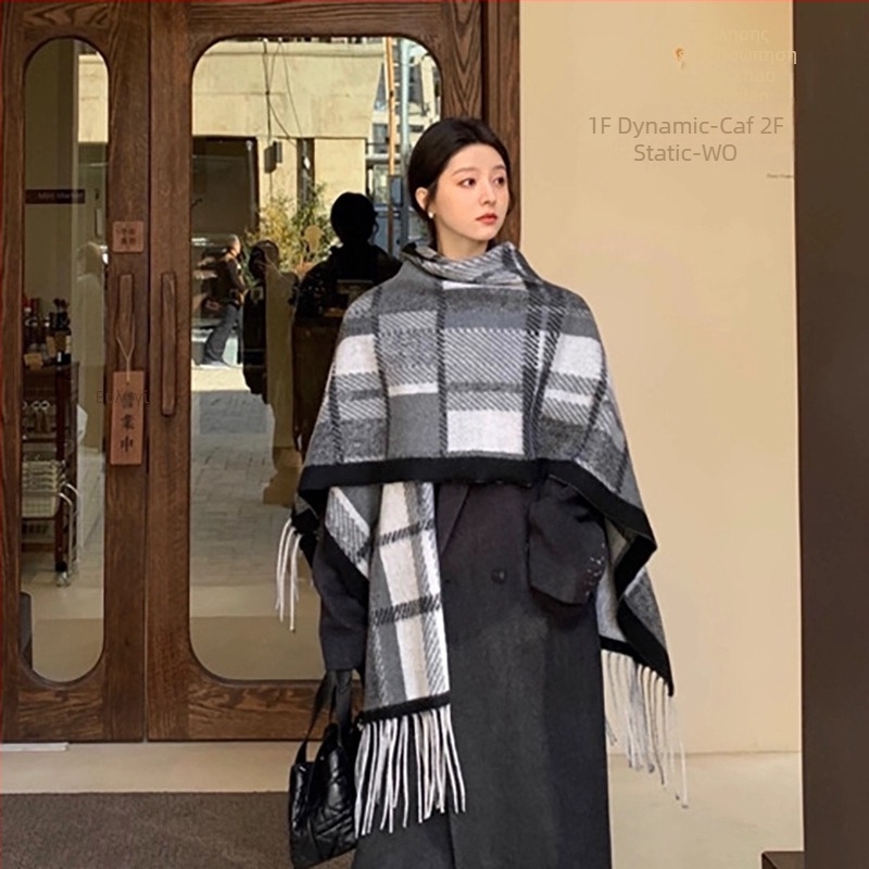 Γυναικεία εσάρπα ταξιδιού, καρό μοτίβο, πολυεστέρας, Jacquard πλέξη, ζεστή για φθινόπωρο-χειμώνα
