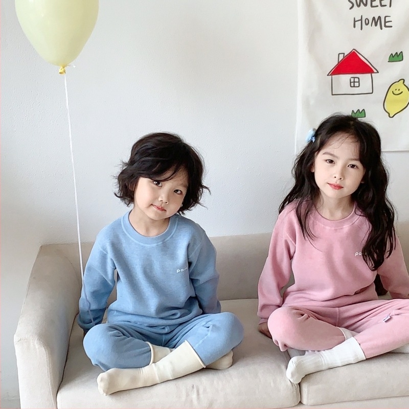 Σετ θερμικών εσωρούχων για παιδιά - Ao-grain βελουρ με επένδυση, παχιά φθινοπωρινών-χειμερινών πυτζάμες για παιδιά 3–8 ετών, λαιμόκοψη στρογγυλή