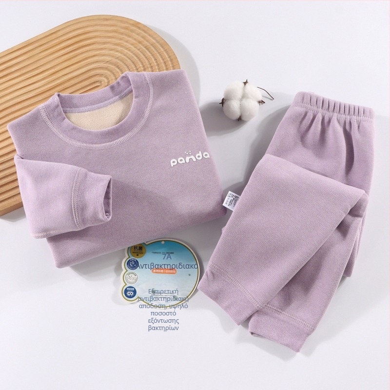 Σετ θερμικών εσωρούχων για παιδιά - Ao-grain βελουρ με επένδυση, παχιά φθινοπωρινών-χειμερινών πυτζάμες για παιδιά 3–8 ετών, λαιμόκοψη στρογγυλή