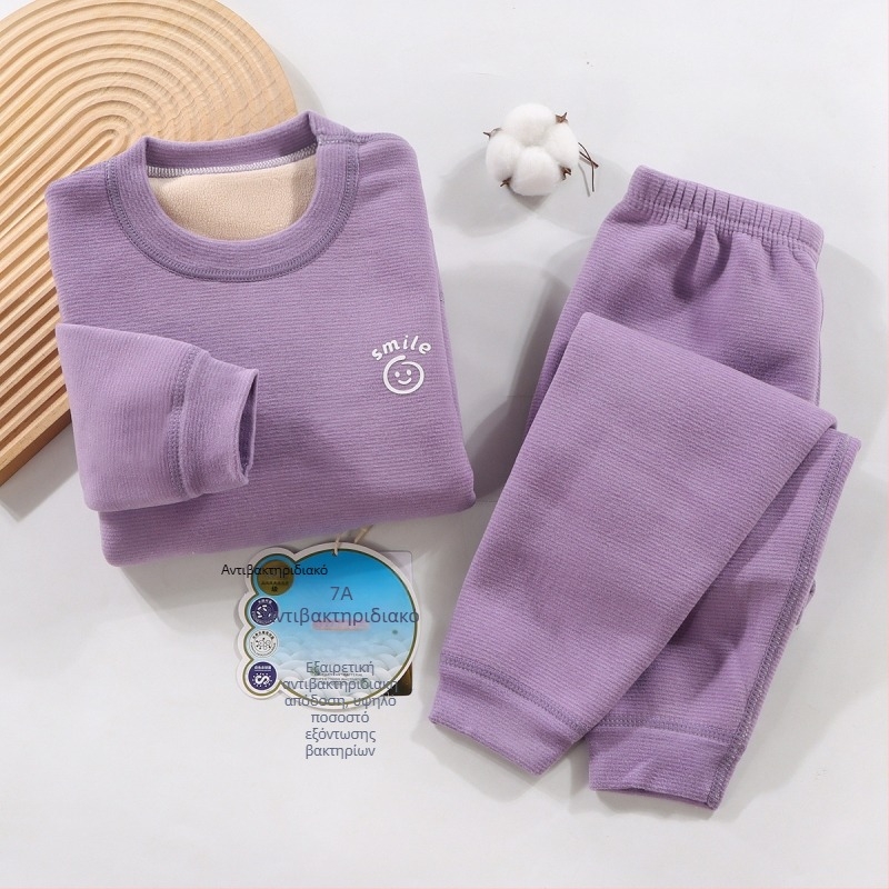 Σετ θερμικών εσωρούχων για παιδιά - Ao-grain βελουρ με επένδυση, παχιά φθινοπωρινών-χειμερινών πυτζάμες για παιδιά 3–8 ετών, λαιμόκοψη στρογγυλή