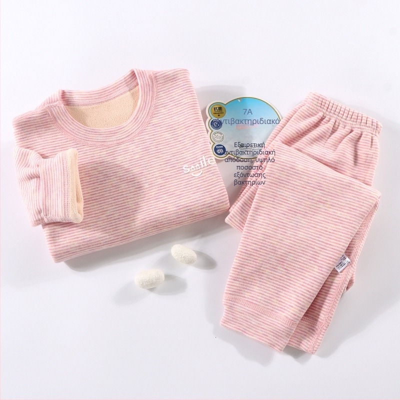 Σετ θερμικών εσωρούχων για παιδιά - Ao-grain βελουρ με επένδυση, παχιά φθινοπωρινών-χειμερινών πυτζάμες για παιδιά 3–8 ετών, λαιμόκοψη στρογγυλή