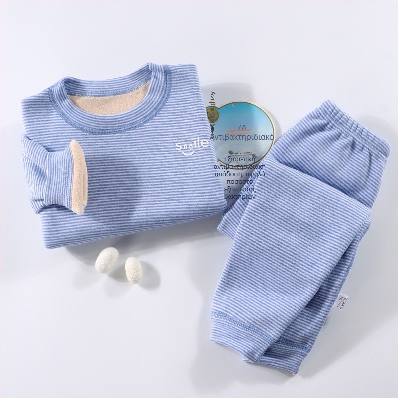 Σετ θερμικών εσωρούχων για παιδιά - Ao-grain βελουρ με επένδυση, παχιά φθινοπωρινών-χειμερινών πυτζάμες για παιδιά 3–8 ετών, λαιμόκοψη στρογγυλή