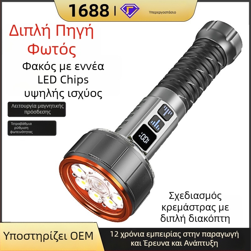 Φανάρι κατασκήνωσης και φακός με COB LED, εννέα λειτουργίες φωτισμού, χειροκίνητη τροφοδοσία, γρήγορη φόρτιση, πάνω από 350 lm