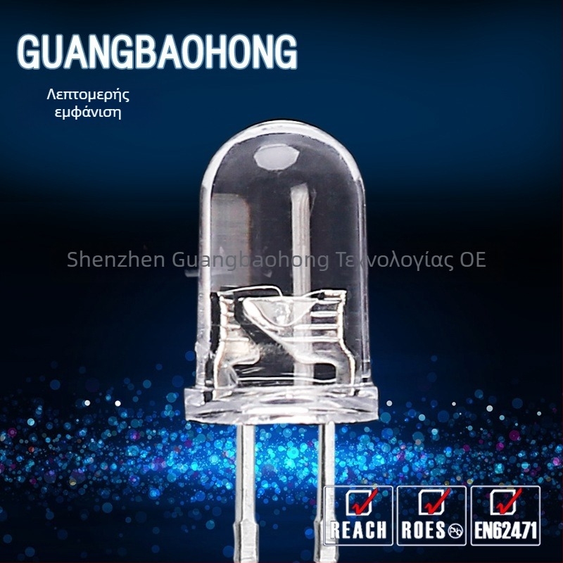 LED ενδεικτική διόδος με στρογγυλή κεφαλή, 20 mA, 1.8–3.4 V, 0.06 W, San'an τσιπ