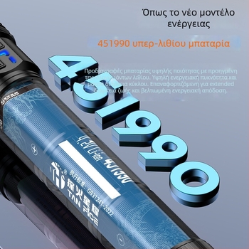 Φανάρι εξωτερικού χώρου από αλουμινένιο κράμα με λέιζερ – χωρητικότητα μπαταρίας 14400 mAh, εμβέλεια ≥500 m, διάρκεια λειτουργίας 8–10 ώρες