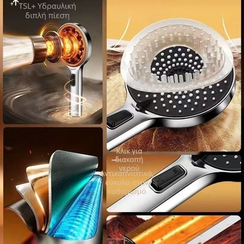 Κεφαλή ντους με ενισχυμένο ψεκασμό, έξοδος νερού υπό πίεση, στρογγυλή, επιτοίχια, ABS