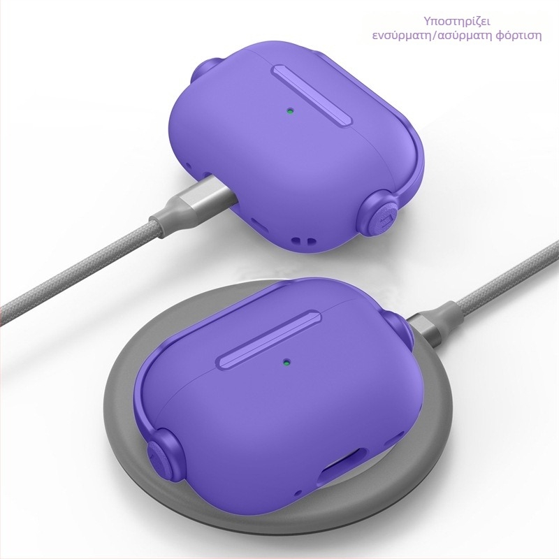 Θήκη AirPods TPU+PC με λουράκι και κλειδαριά, πολυλειτουργικό μαλακό περίβλημα