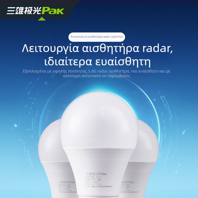 Λαμπτήρας LED με ραντάρ αισθητήρα για διαδρόμους και σκάλες, βάση E27, 220V, 95 lm/W, μοντέλο PAK543071/PAK543072