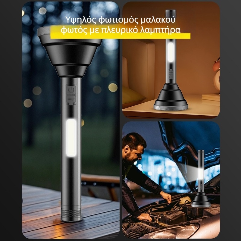 Φακός χειρός από κράμα αλουμινίου με ενσωματωμένη επαναφορτιζόμενη μπαταρία (18650), 5W LED, δέσμη 50 m, χρόνος φόρτισης 3 ώρες, για εξωτερική χρήση