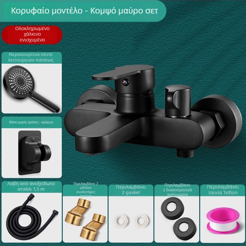 Σετ ντους τοίχου με κρυφή εγκατάσταση από χαλκό, λειτουργίες ψεκασμού, μασάζ, φυσαλίδων και βροχής; στρογγυλή κεφαλή ντους; θερμοκρασία λειτουργίας 0-80°C