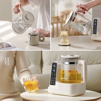 Aux 2-σε-1 γυάλινος βραστήρας νερού και ζεστατήρας γάλακτος, 800W, 220V, μοντέλο Aas-12azx-89a, ευφυής έλεγχος θερμοκρασίας