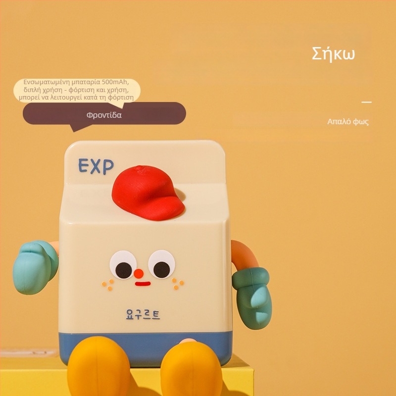 Νυχτερινό φως με σχέδιο καρτούν σε κουτί γάλακτος, ενσωματωμένη μπαταρία, ABS διακοσμητικό, CE πιστοποίηση, κουμπί διακόπτης, εκτυπωμένο λογότυπο