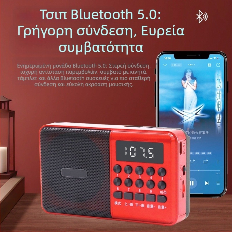 C6 Πολυλειτουργικό Bluetooth Ράδιο MP3 Καραόκε Ασύρματος Παίκτης με Ψηφιακή Οθόνη; Αναπαραγωγή USB/TF; Έξοδος 5W; SNR ≥53 dB; Μπαταρία 1000–1999 mAh