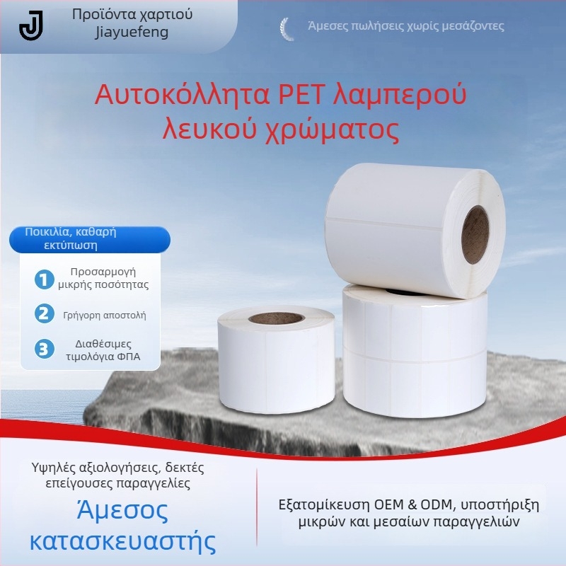 PVC αυτοκόλλητη ετικέτα για εκτύπωση λογότυπου και γραμμωτών κωδικών; ισχυρή κόλλα, αντοχή σε θερμοκρασία 0–80°C, πάχος 0,5 mm, κατάλληλη για διάφορα ηλεκτρονικά προϊόντα