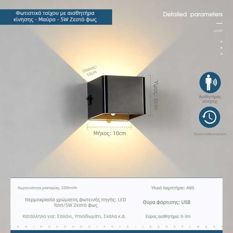 Φωτιστικό τοίχου με αισθητήρα κίνησης – LED φως, PVC σκίαστρο, ακρυλικό σώμα, τάση ≤36V