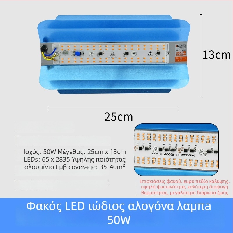 Λαμπτήρας LED ανάπτυξης φυτών, 100W, 100 LED, 1000 lm, IP65, διάρκεια ζωής 50000 h