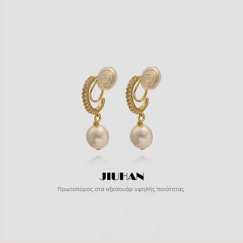 Σκουλαρίκια κλιπ με μαργαριάρια γλυκού ύδατος, γαλλικού στυλ, γεωμετρικός σχεδιασμός, ηλεκτροπλατίωση, φυσικό στυλ