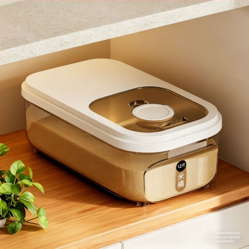 Κοντέινερ αποθήκευσης ρυζιού - σφραγισμένος, ανθεκτικός στην υγρασία και εντομοαπωθητικός; διαφανές πλαστικό, χωρητικότητα 10 L