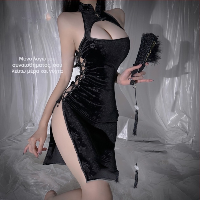 Δαντελένιο εσώρουχο φόρεμα εμπνευσμένο από κινεζικό στυλ, με καλσόν — κοστούμι ρόλων για γυναίκες, πολυεστέρας