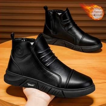 Ανδρικά χειμωνιάτικα μποτάκια υψηλού ύψους από δέρμα, με επένδυση, άνω μέρος από συνθετικό δέρμα και σόλα PVC